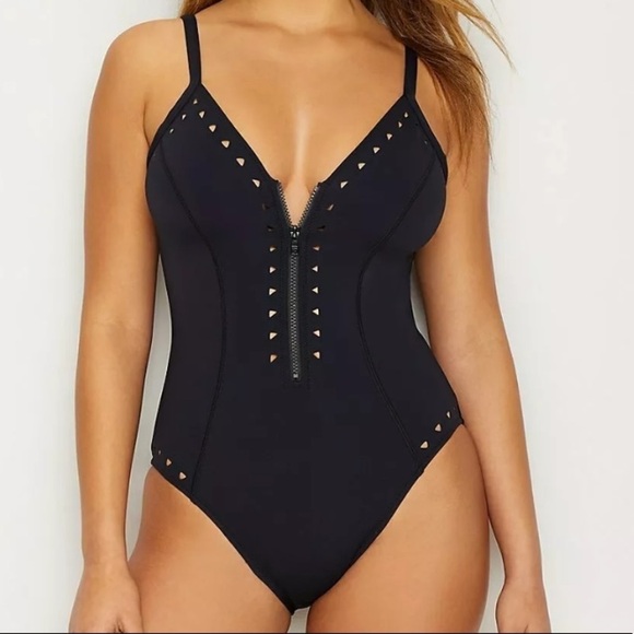 MAGICSUIT Solid Sutton ZipFront One Piece Swimsuit - Picture 1 of 8